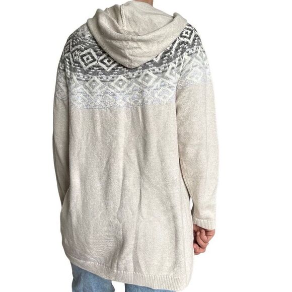J. Jill Fair Isle Cream Hooded Tunic Sweater Knitted Size Medium Cotton Blend - Picture 5 of 11